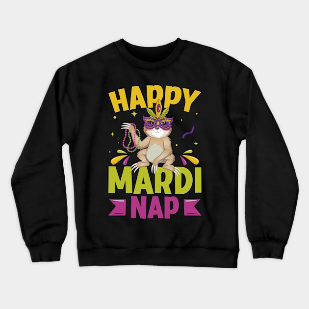 Happy Mardi Nap Lazy Sloth Wearing Carnival Mask Mardi Gras Crewneck Sweatshirt by Pizzan